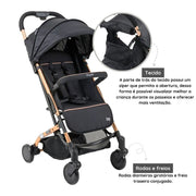 Carrinho de Bebê Burigotto Zap Preto e Cobre - Compacto Carrinho de Bebê Burigotto Zap Preto e Cobre - Compacto Ninace 