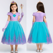 Vestido Infantil Princesa Ariel Bordado de Flores Vestido Infantil Princesa Ariel Bordado de Flores Ninace 