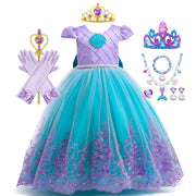 Vestido Infantil Princesa Ariel Bordado de Flores Vestido Infantil Princesa Ariel Bordado de Flores Ninace 2T 