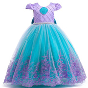 Vestido Infantil Princesa Ariel Bordado de Flores Vestido Infantil Princesa Ariel Bordado de Flores Ninace 